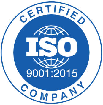 Znak certyfikatu ISO 9001, oznaczający, że firma jest certyfikowana.